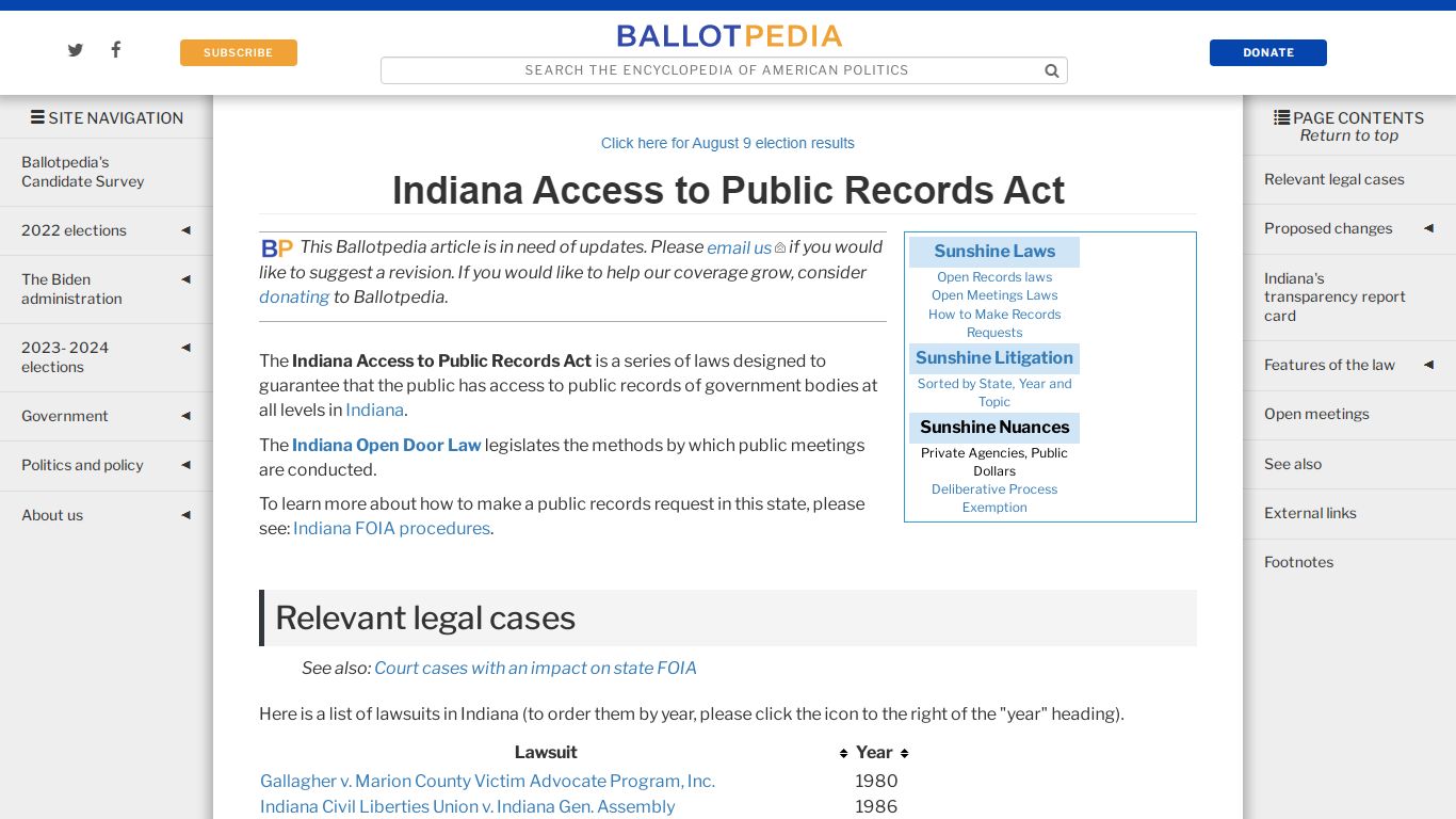 Indiana Access to Public Records Act - Ballotpedia