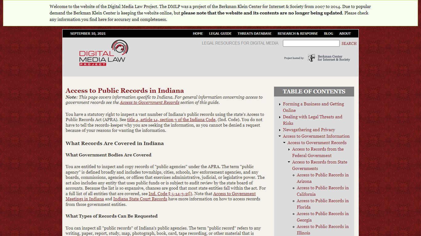 Access to Public Records in Indiana | Digital Media Law ...